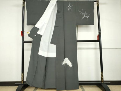 平和屋着物●訪問着　手描き　シロサギ　白鷺　金彩　正絹　逸品　AABI2632cs