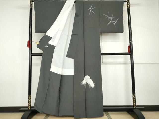 平和屋着物●訪問着　手描き　シロサギ　白鷺　金彩　正絹　逸品　AABI2632cs