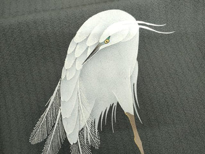 平和屋着物●訪問着　手描き　シロサギ　白鷺　金彩　正絹　逸品　AABI2632cs