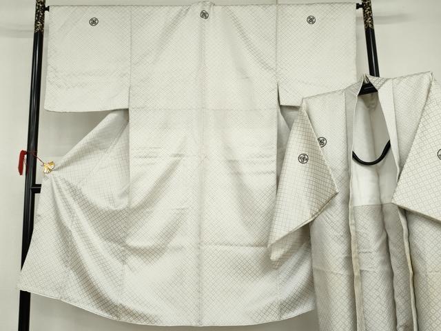 平和屋着物●男性　白紋付・羽織セット　菱繋ぎ　正絹　逸品　AABI2633cs