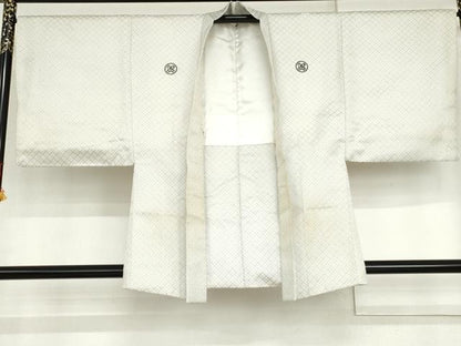 平和屋着物●男性　白紋付・羽織セット　菱繋ぎ　正絹　逸品　AABI2633cs