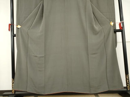 平和屋着物●豪華振袖　色無地　黒橡色　正絹　逸品　AABI2637cs