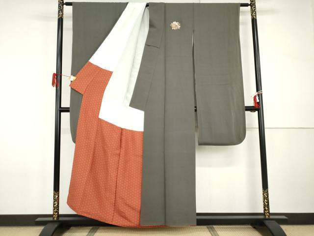 平和屋着物●豪華振袖　色無地　黒橡色　正絹　逸品　AABI2637cs