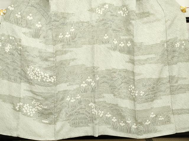 平和屋着物●訪問着　総絞り　松竹梅風景文　正絹　逸品　AABI2639cs