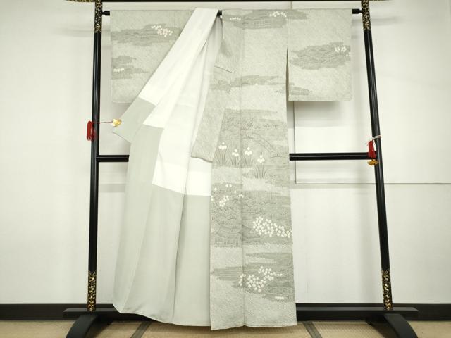 平和屋着物●訪問着　総絞り　松竹梅風景文　正絹　逸品　AABI2639cs