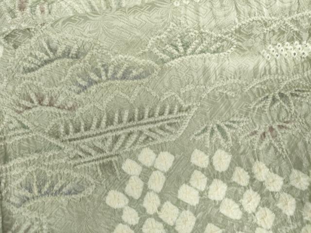 平和屋着物●訪問着　総絞り　松竹梅風景文　正絹　逸品　AABI2639cs