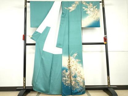 平和屋着物●訪問着　流水枝花文　暈し染め　金彩　正絹　逸品　AABI2640cs
