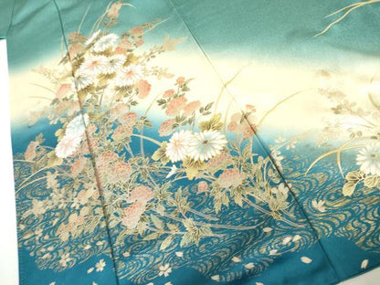 平和屋着物●訪問着　流水枝花文　暈し染め　金彩　正絹　逸品　AABI2640cs