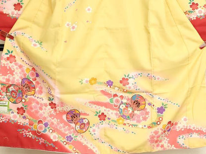 平和屋着物[]七五三　女の子　７歳　祝着　四つ身　桜鼓文　暈し染め　金彩　未使用 　AABI2641ja