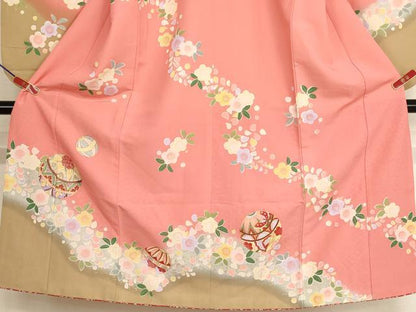 平和屋着物[]七五三　女の子　７歳　祝着　四つ身　花手毬文　暈し染め　金彩　AABI2642ja
