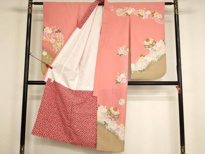 平和屋着物[]七五三　女の子　７歳　祝着　四つ身　花手毬文　暈し染め　金彩　AABI2642ja