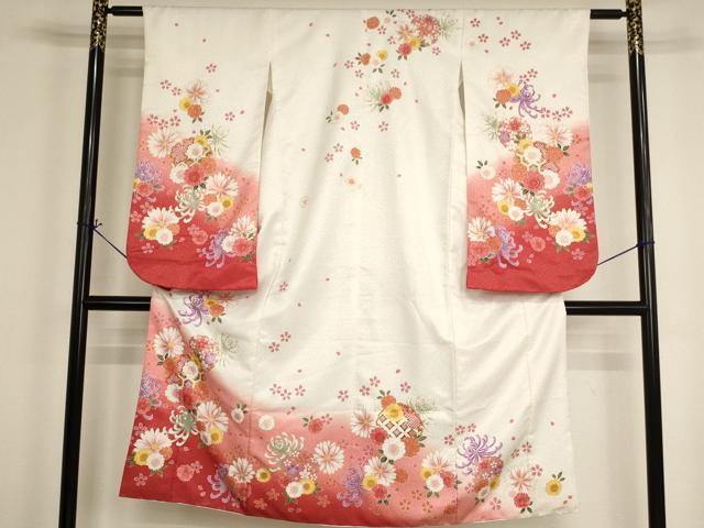 平和屋着物[]七五三 女の子 ７歳 祝着 四つ身 雪輪花文 暈し染め 金彩 AABI2643ja