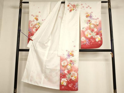 平和屋着物[]七五三　女の子　７歳　祝着　四つ身　雪輪花文　暈し染め　金彩　AABI2643ja