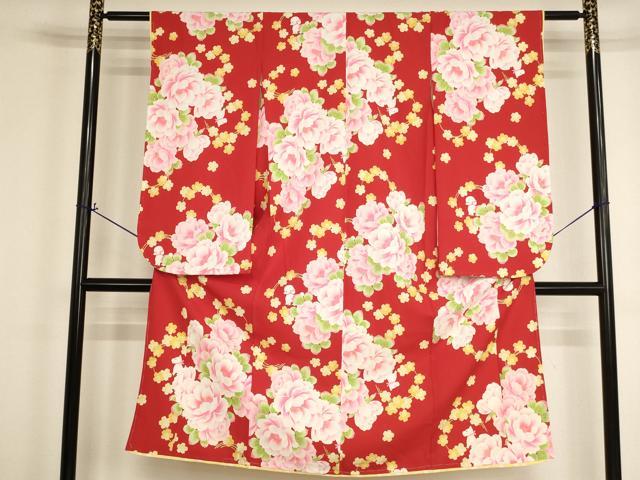 平和屋着物[]七五三　女の子　７歳　祝着　四つ身　pom ponette　舞花文　犬　洗える着物　未使用　AABI2645ja