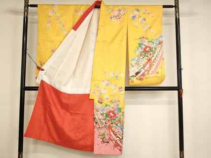 平和屋着物[]七五三 女の子 ７歳 祝着 花車文 暈し染め 金彩 AABI2647ja
