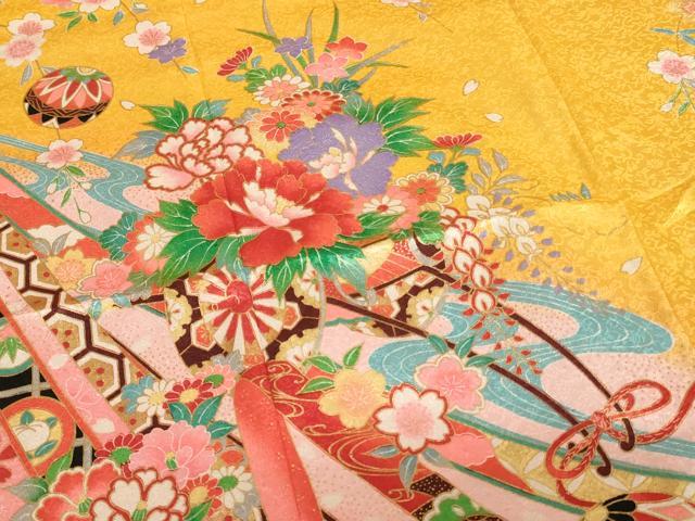 平和屋着物[]七五三 女の子 ７歳 祝着 花車文 暈し染め 金彩 AABI2647ja