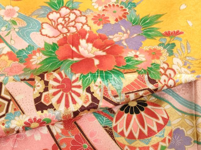 平和屋着物[]七五三 女の子 ７歳 祝着 花車文 暈し染め 金彩 AABI2647ja