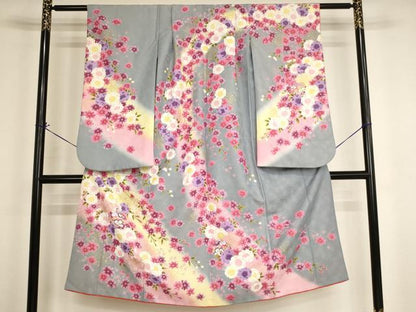 平和屋着物[]七五三 女の子 ７歳 祝着 四つ身 舞桜文 鈴 暈し染め 金彩 AABI2649ja