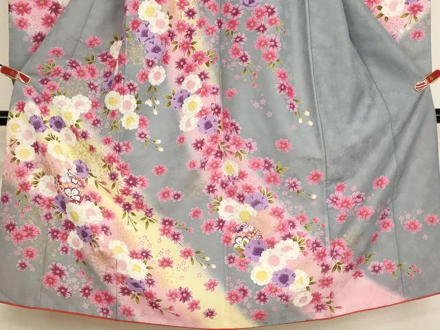 平和屋着物[]七五三　女の子　７歳　祝着　四つ身　舞桜文　鈴　暈し染め　金彩　AABI2649ja
