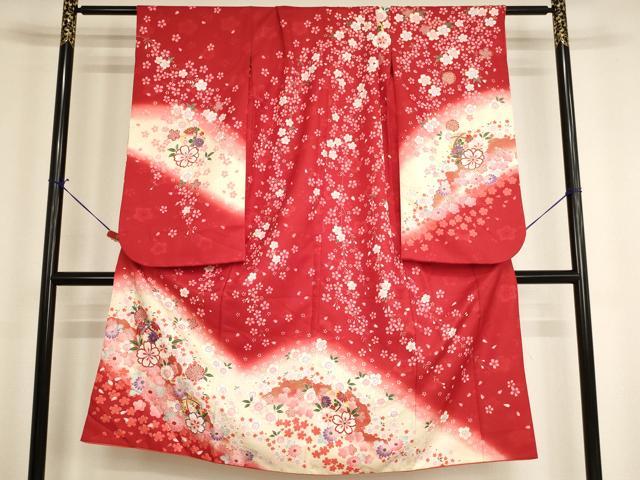 平和屋着物[]七五三　女の子　７歳　祝着　四つ身　刺繍　桜手毬文　暈し染め　金糸　金彩　AABI2650ja