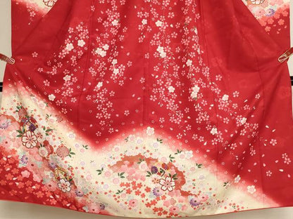 平和屋着物[]七五三　女の子　７歳　祝着　四つ身　刺繍　桜手毬文　暈し染め　金糸　金彩　AABI2650ja