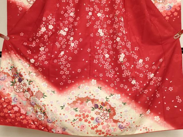 平和屋着物[]七五三　女の子　７歳　祝着　四つ身　刺繍　桜手毬文　暈し染め　金糸　金彩　AABI2650ja