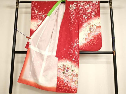 平和屋着物[]七五三　女の子　７歳　祝着　四つ身　刺繍　桜手毬文　暈し染め　金糸　金彩　AABI2650ja