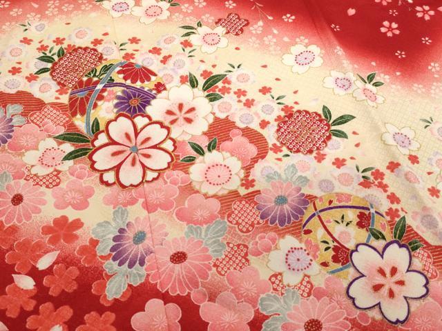 平和屋着物[]七五三　女の子　７歳　祝着　四つ身　刺繍　桜手毬文　暈し染め　金糸　金彩　AABI2650ja