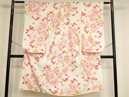 平和屋着物[]七五三　女の子　７歳　祝着　四つ身　pom ponette　舞花文　犬　洗える着物　未使用　AABI2651ja