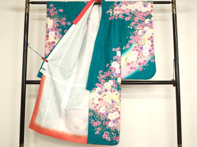 平和屋着物[]七五三　女の子　７歳　祝着　四つ身　舞桜文　鈴　暈し染め　金彩　AABI2652ja
