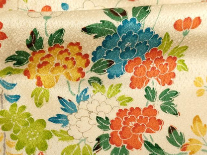 平和屋着物[]七五三　女の子　７歳　祝着　四つ身　草花文　逸品　AABI2653ja