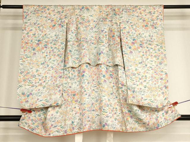 平和屋着物[]七五三　女の子　３歳　祝着　三つ身　草花文　逸品　AABI2654ja