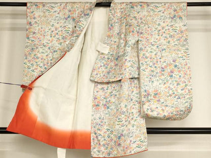平和屋着物[]七五三　女の子　３歳　祝着　三つ身　草花文　逸品　AABI2654ja