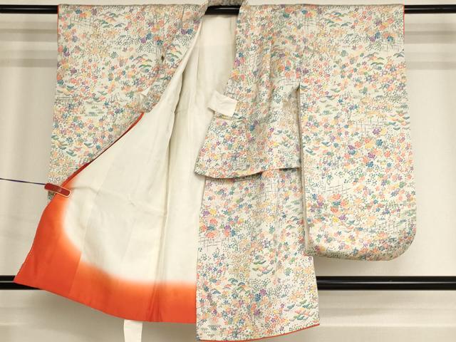 平和屋着物[]七五三　女の子　３歳　祝着　三つ身　草花文　逸品　AABI2654ja