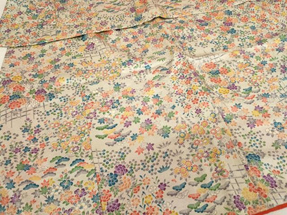 平和屋着物[]七五三　女の子　３歳　祝着　三つ身　草花文　逸品　AABI2654ja