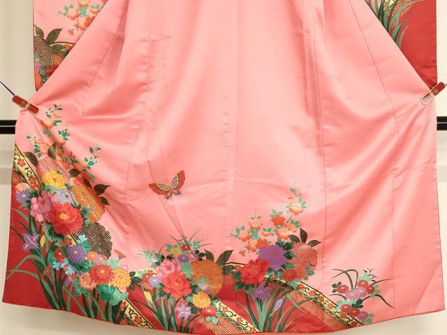 平和屋着物[]七五三　女の子　７歳　祝着　四つ身　花蝶文　金彩　AABI2655ja