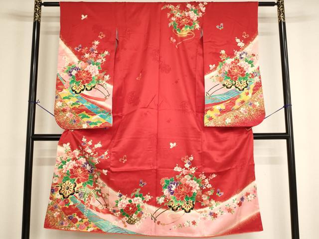 平和屋着物[]七五三　女の子　７歳　祝着　四つ身　花車文　暈し染め　金彩　逸品　AABI2656ja