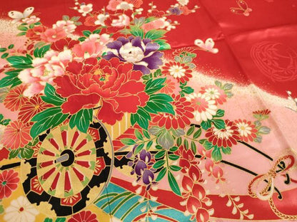 平和屋着物[]七五三 女の子 ７歳 祝着 四つ身 花車文 暈し染め 金彩 逸品 AABI2656ja