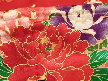 平和屋着物[]七五三 女の子 ７歳 祝着 四つ身 花車文 暈し染め 金彩 逸品 AABI2656ja