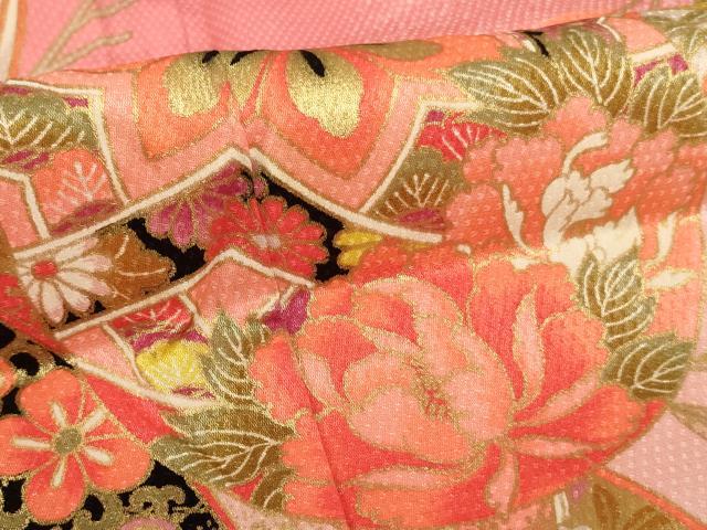 平和屋着物[]七五三　女の子　７歳　祝着　四つ身　手毬花蝶文　暈し染め　金彩　AABI2658ja
