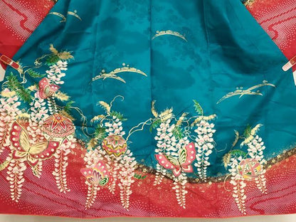 平和屋着物[]七五三 女の子 ７歳 祝着 四つ身 手毬花蝶文 藤花房 金彩 逸品 AABI2659ja