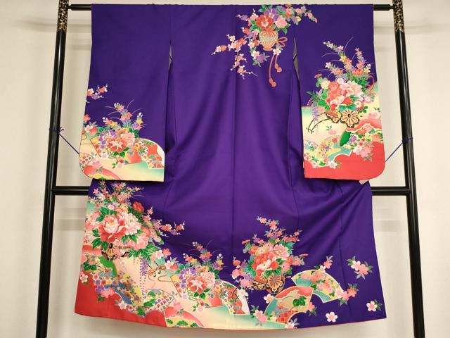 平和屋着物[]七五三　女の子　７歳　祝着　四つ身　花車文　暈し染め　金彩　AABI2660ja