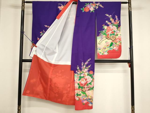 平和屋着物[]七五三　女の子　７歳　祝着　四つ身　花車文　暈し染め　金彩　AABI2660ja