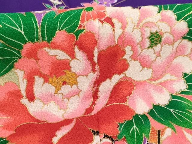 平和屋着物[]七五三　女の子　７歳　祝着　四つ身　花車文　暈し染め　金彩　AABI2660ja
