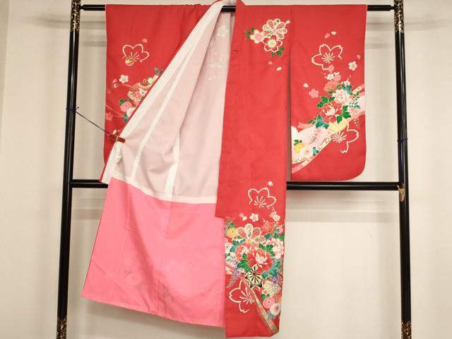 平和屋着物[]七五三　女の子　７歳　祝着　四つ身　長襦袢（単衣）セット　花車文　金彩　AABI2663ja