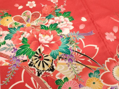 平和屋着物[]七五三　女の子　７歳　祝着　四つ身　長襦袢（単衣）セット　花車文　金彩　AABI2663ja