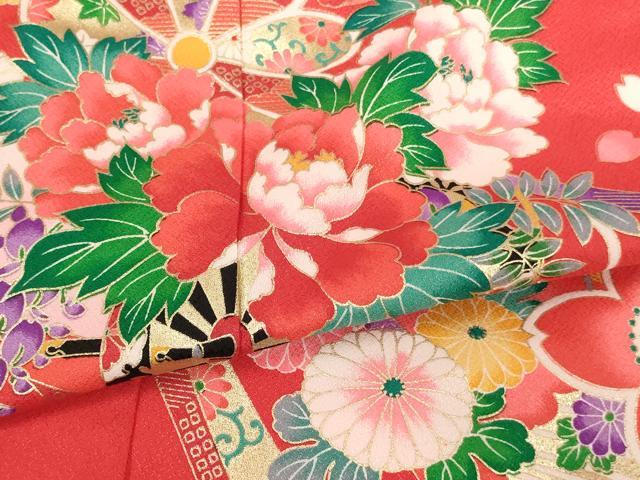 平和屋着物[]七五三　女の子　７歳　祝着　四つ身　長襦袢（単衣）セット　花車文　金彩　AABI2663ja