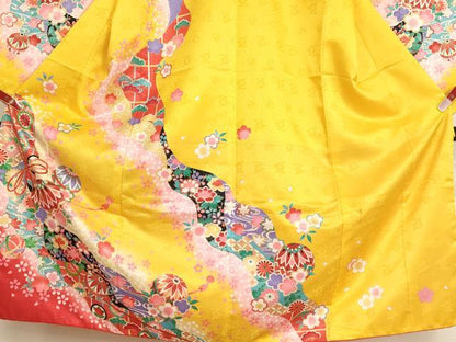 平和屋着物[]七五三　女の子　７歳　祝着　四つ身　長襦袢（単衣）セット　花手毬文　暈し染め　金彩　AABI2667ja