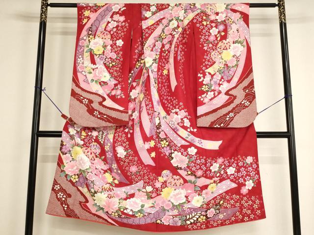 平和屋着物[]七五三　女の子　７歳　祝着　四つ身　花手毬文　金彩　AABI2670ja
