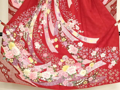 平和屋着物[]七五三　女の子　７歳　祝着　四つ身　花手毬文　金彩　AABI2670ja